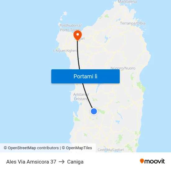Ales Via Amsicora 37 to Caniga map