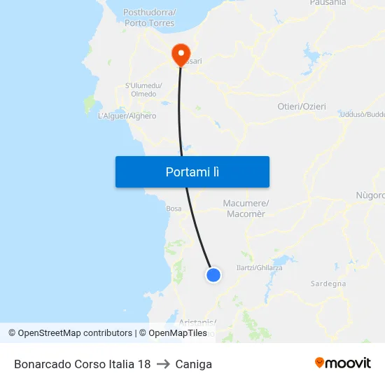 Bonarcado Corso Italia 18 to Caniga map