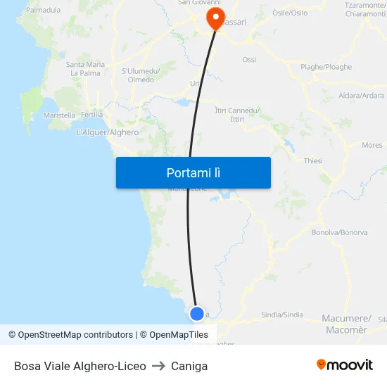 Bosa Viale Alghero-Liceo to Caniga map