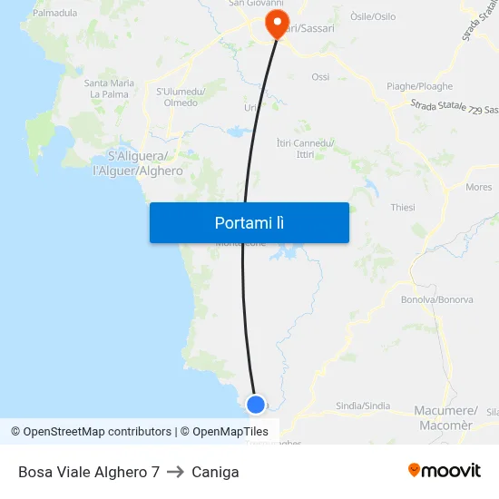 Bosa Viale Alghero 7 to Caniga map