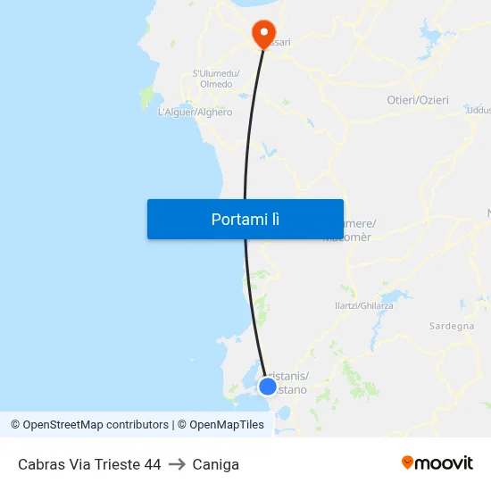 Cabras Via Trieste 44 to Caniga map