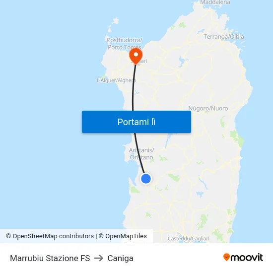 Marrubiu Stazione FS to Caniga map