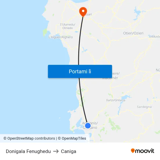 Donigala Fenughedu to Caniga map