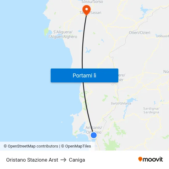 Oristano Stazione Arst to Caniga map