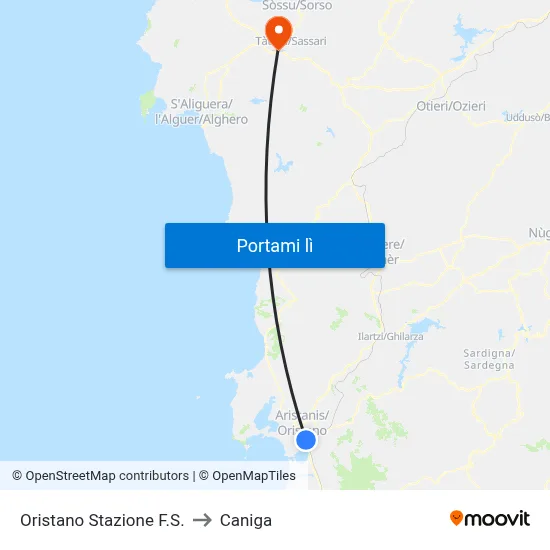 Oristano Stazione F.S. to Caniga map