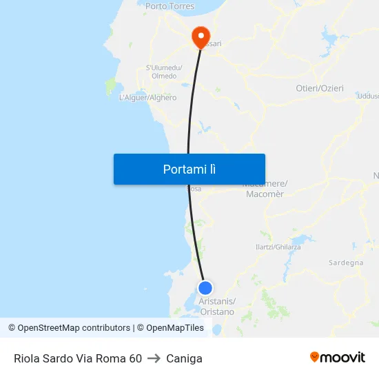 Riola Sardo Via Roma 60 to Caniga map
