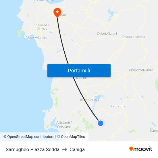 Samugheo Piazza Sedda to Caniga map