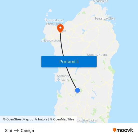 Sini to Caniga map