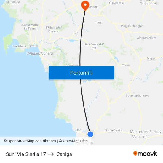 Suni Via Sindia 17 to Caniga map