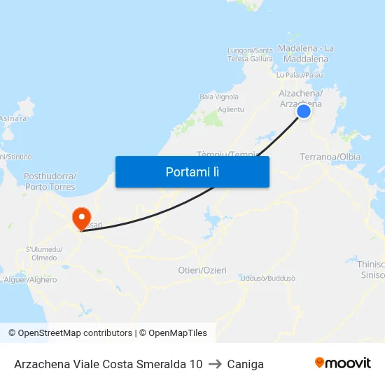 Arzachena Viale Costa Smeralda 10 to Caniga map