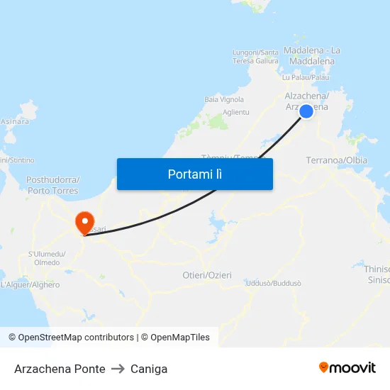 Arzachena Ponte to Caniga map