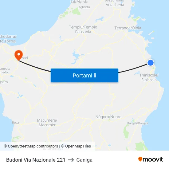 Budoni Via Nazionale 221 to Caniga map