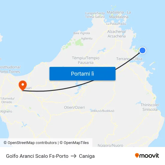 Golfo Aranci Scalo Fs-Porto to Caniga map