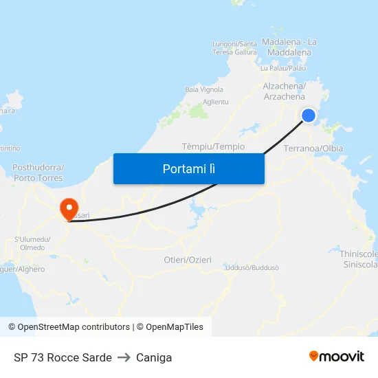 SP 73 Rocce Sarde to Caniga map