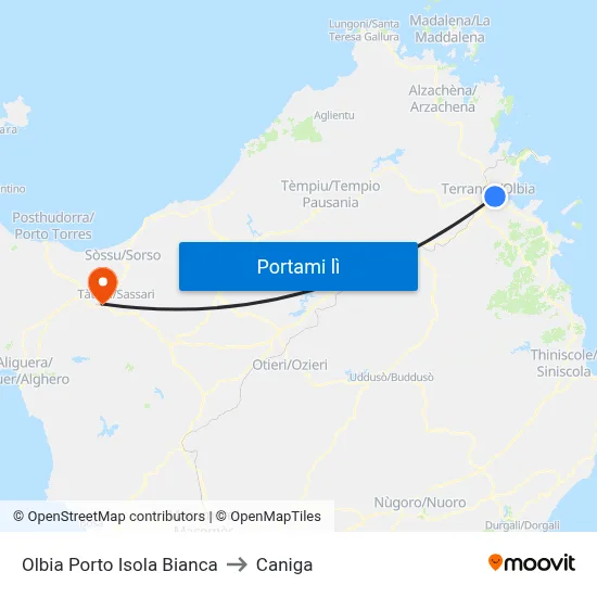 Olbia Porto Isola Bianca to Caniga map