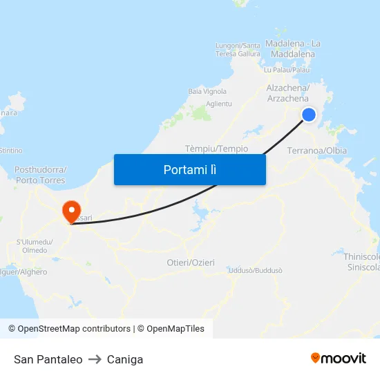 San Pantaleo to Caniga map