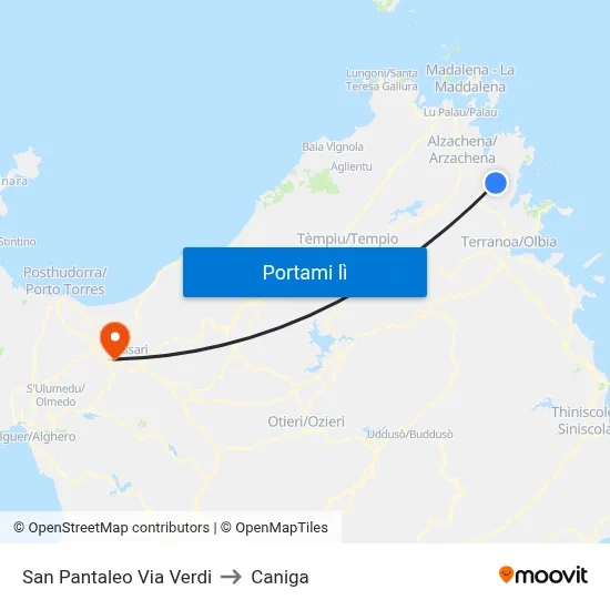 San Pantaleo Via Verdi to Caniga map