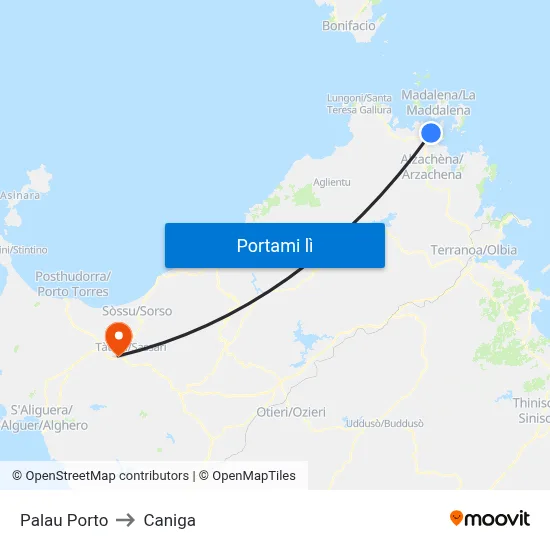 Palau Porto to Caniga map
