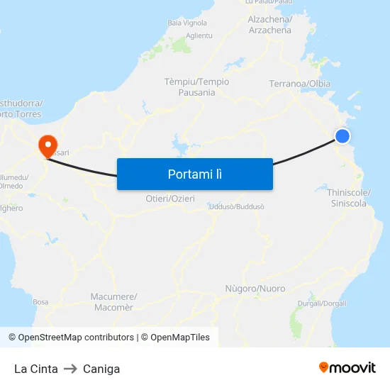 La Cinta to Caniga map