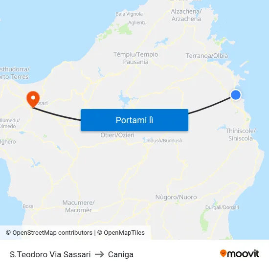 S.Teodoro Via Sassari to Caniga map