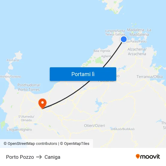 Porto Pozzo to Caniga map