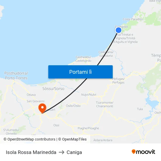 Isola Rossa Marinedda to Caniga map
