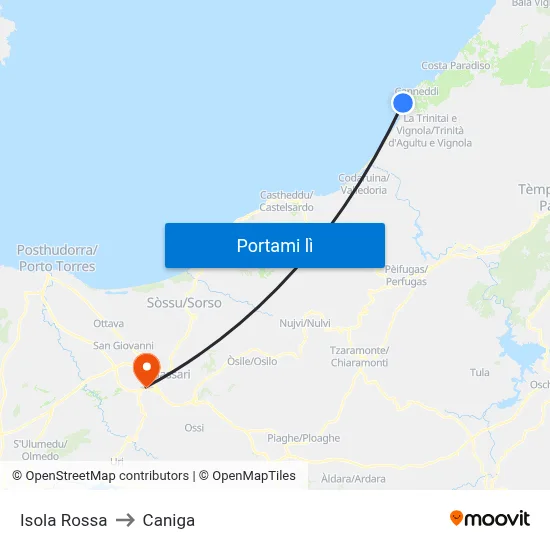 Isola Rossa to Caniga map