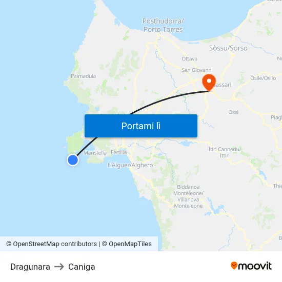 Dragunara to Caniga map