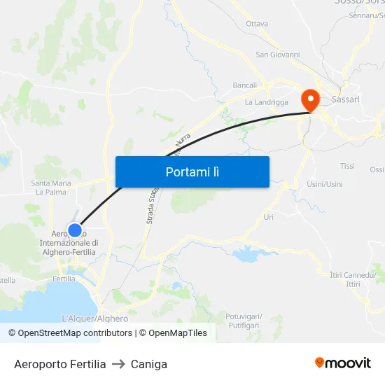 Aeroporto Fertilia to Caniga map