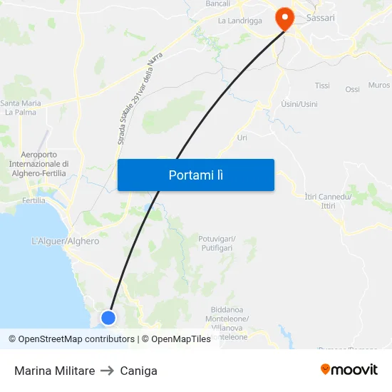 Marina Militare to Caniga map