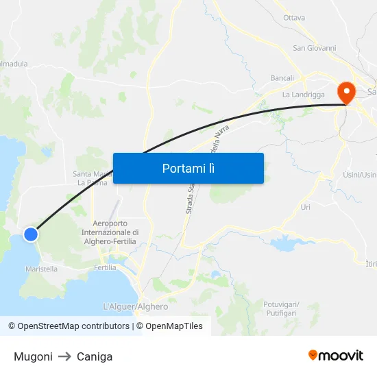 Mugoni to Caniga map