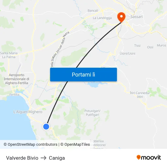 Valverde Bivio to Caniga map