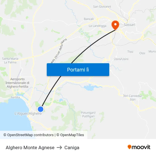 Alghero Monte Agnese to Caniga map