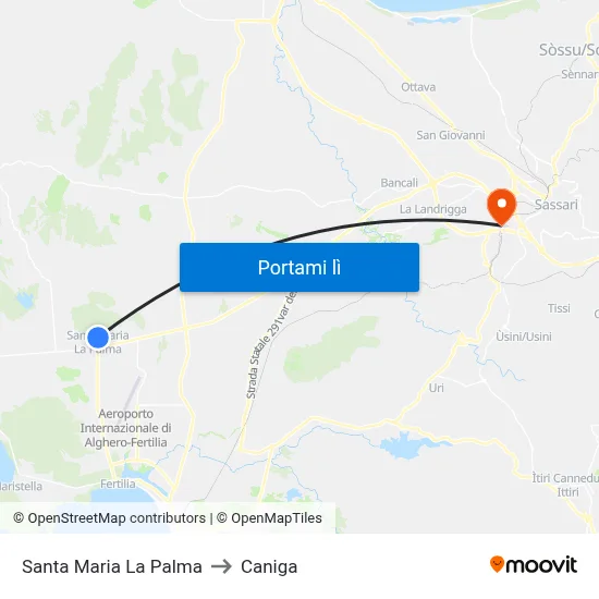 Santa Maria La Palma to Caniga map