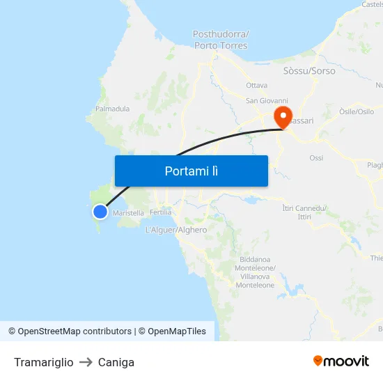 Tramariglio to Caniga map