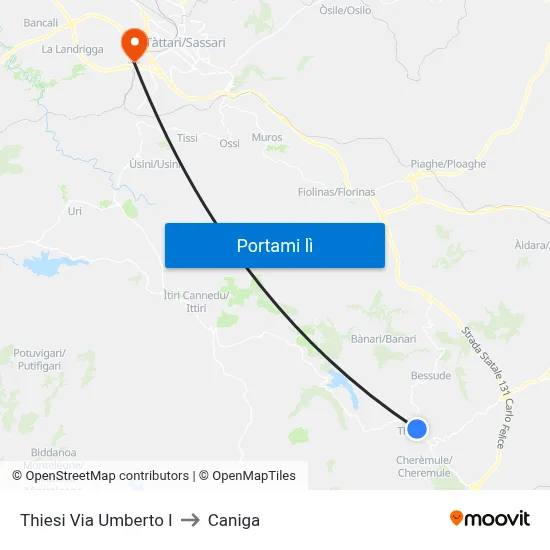 Thiesi Via Umberto I to Caniga map