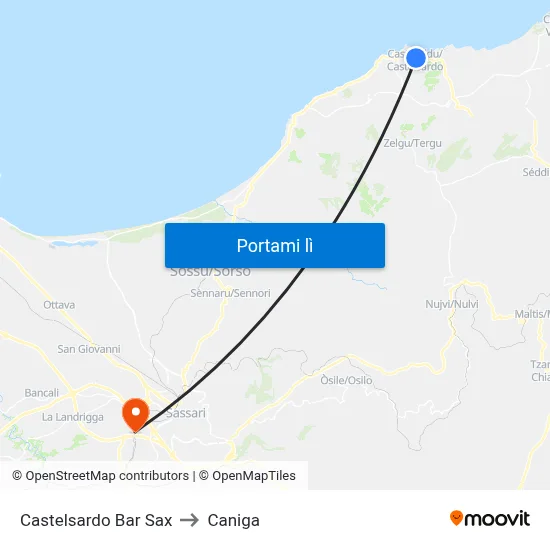 Castelsardo Bar Sax to Caniga map