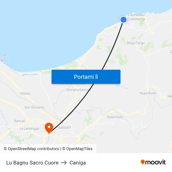 Lu Bagnu Sacro Cuore to Caniga map