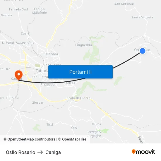 Osilo Rosario to Caniga map
