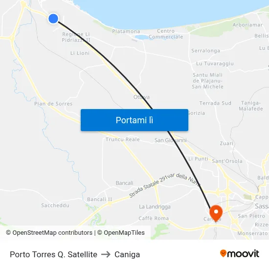 Porto Torres Q. Satellite to Caniga map