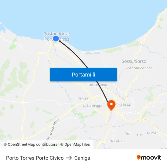 Porto Torres Porto Civico to Caniga map
