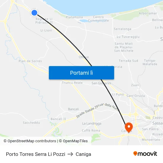 Porto Torres Serra Li Pozzi to Caniga map