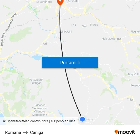 Romana to Caniga map