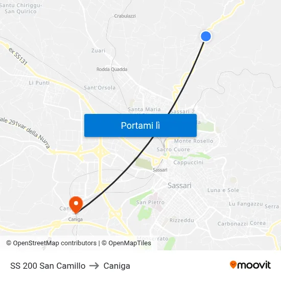 SS 200 San Camillo to Caniga map