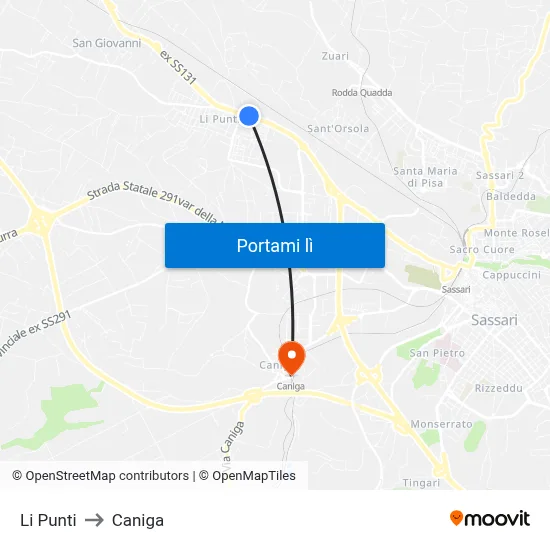 Li Punti to Caniga map