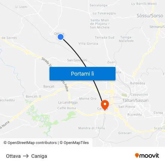 Ottava to Caniga map