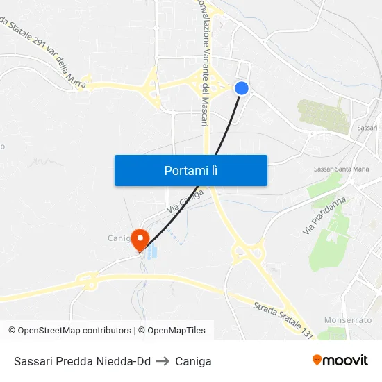 Sassari Predda Niedda-Dd to Caniga map