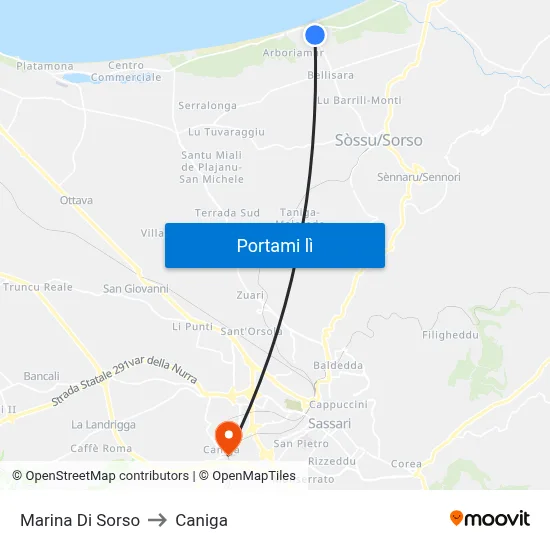 Marina Di Sorso to Caniga map