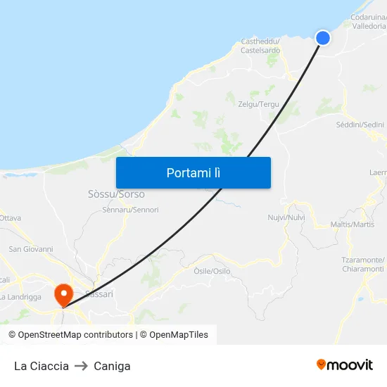 La Ciaccia to Caniga map