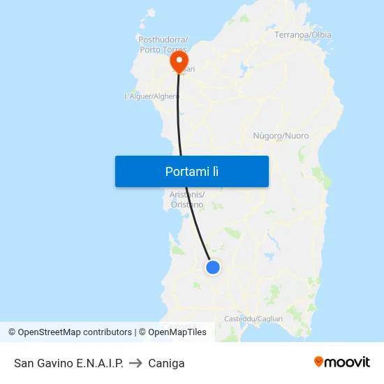 San Gavino E.N.A.I.P. to Caniga map